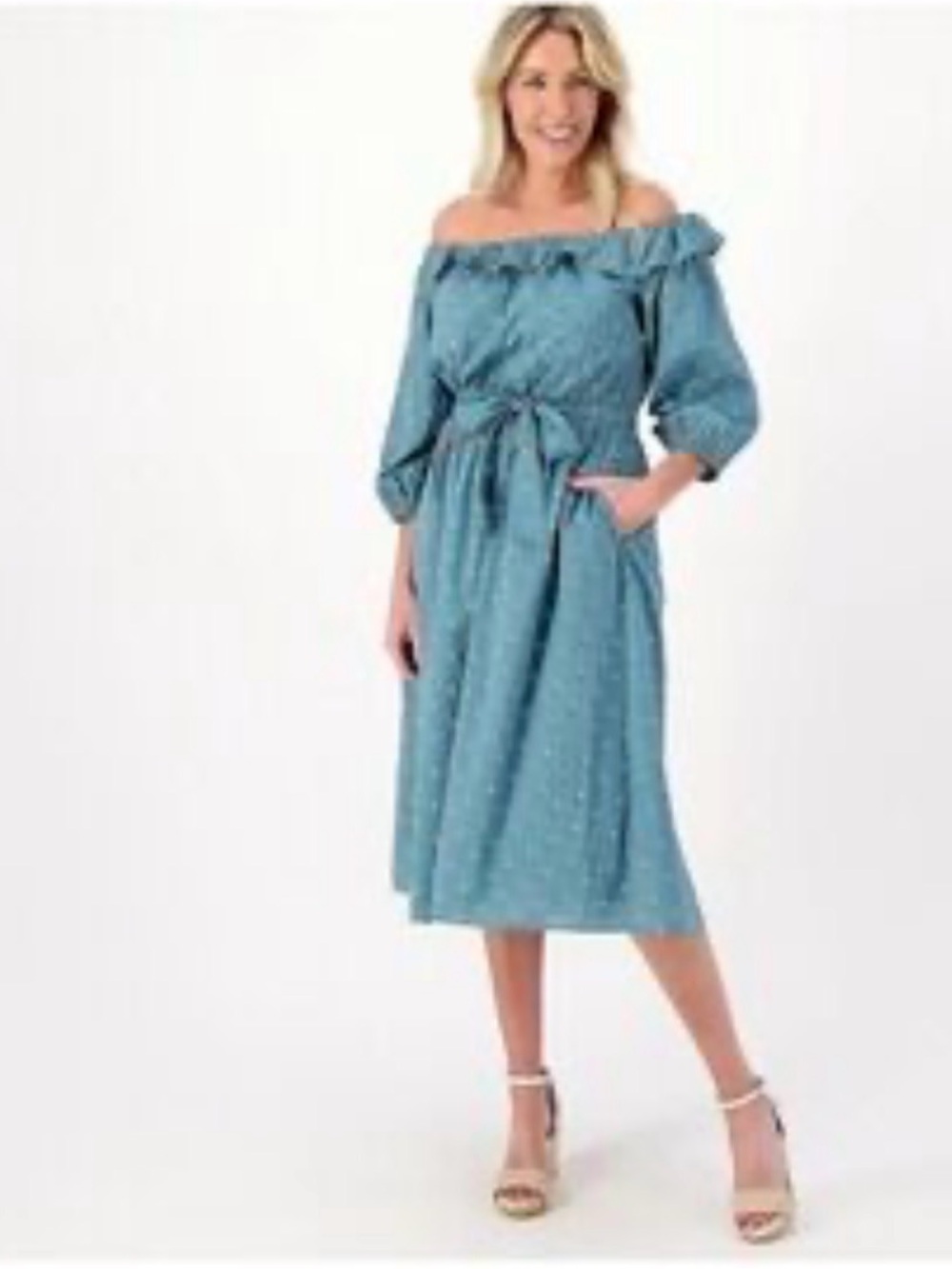 Destination 365 Off The Shoulder Lined Floral Midi Dress With Pockets SizeXL New